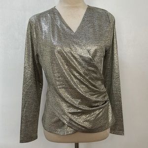 SOFT SURROUNDING  STELLA TOP WOMEN SIZE S LONG SLEEVES NEUTRAL FOIL NEW